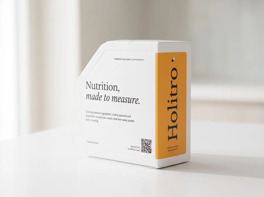 Holitro dispenser box with the label Nutrition, made to measure
